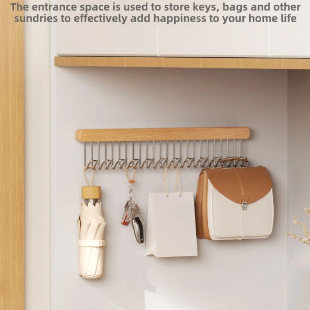 Multifunctional Clothes Hanger Bar Wood Material Closet Rod Wardrobe Sliding Rack Tie Storage