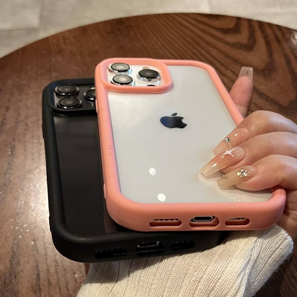 Titanium gray thicken silicone frame phone case for iPhone 15 14 13 12 11 Pro Max full cover shockproof clear hard bumper cover