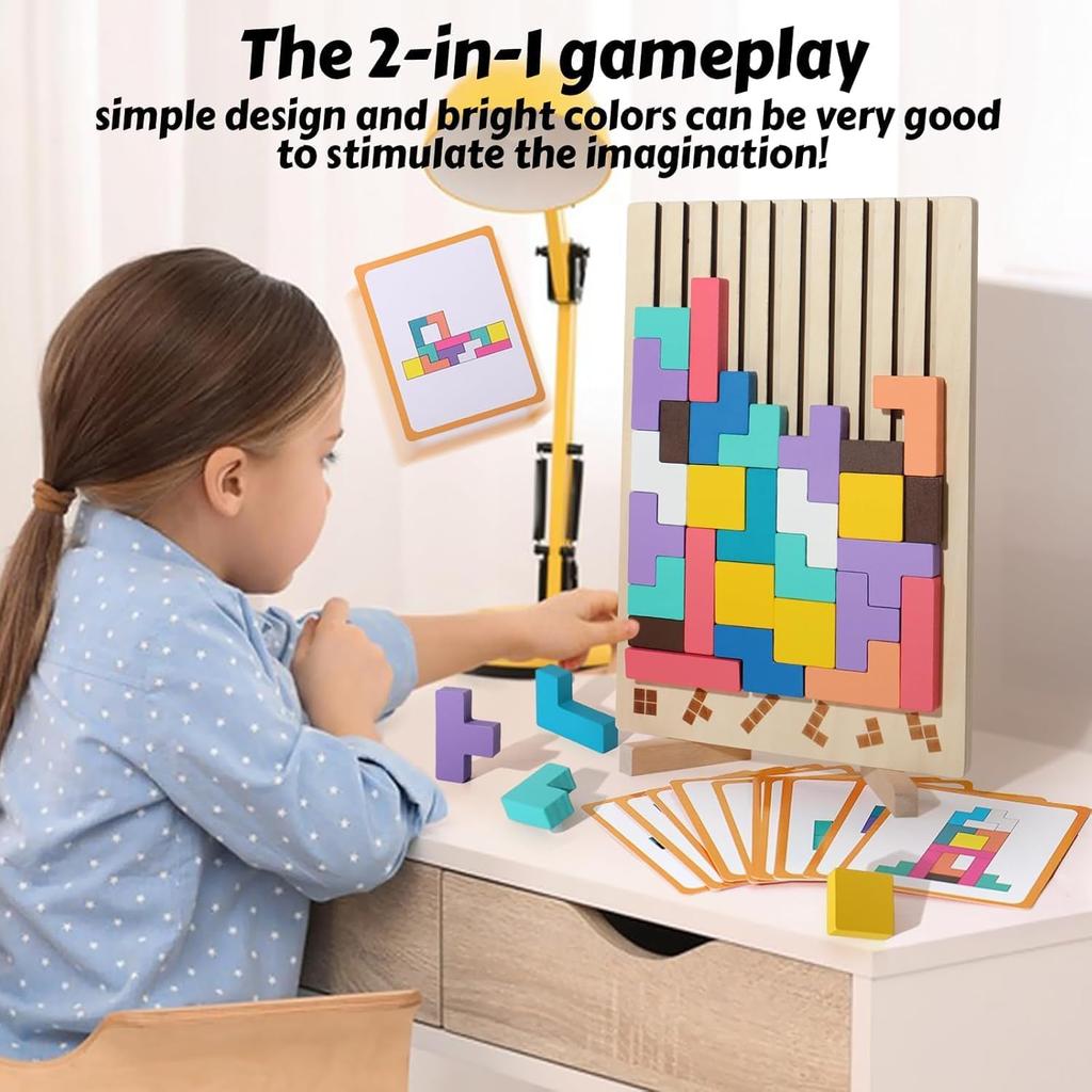 Wooden Colored 3D Russian Block Puzzle Jigsaw Puzzle Toy Montessori Educational Gift Educational Toys for Toddlers Brain Teasers for Toddlers3-6 Years