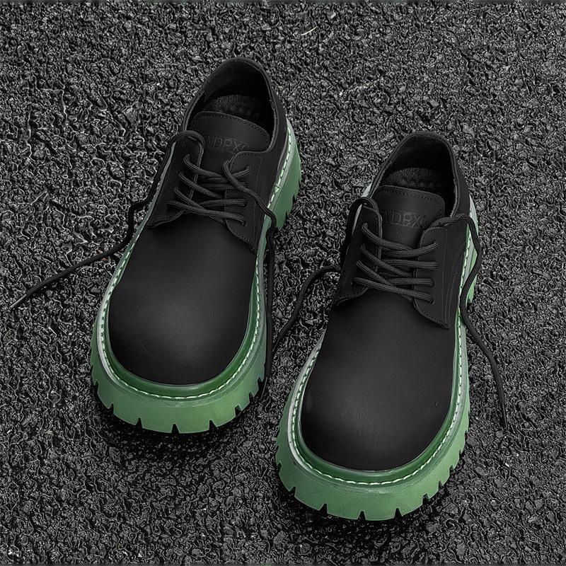 

Мужские зеленые базовые туфли дерби из черной кожи карбон, круглый носок, толстая подошва, повседневный модный тренд - 44329-J 38