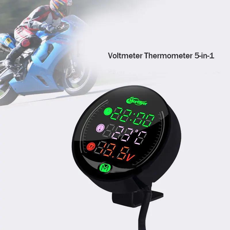 NEW 5-In-1 Waterproof Motorcycle Modified Water Temperature Meter Time Voltmeter 12V Chronometer USB Mobile Phone Charging