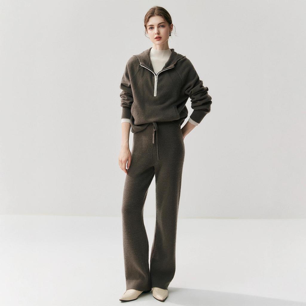Women's High-Waist Cashmere Knitted Wide-Leg Pants for Autumn and Winter