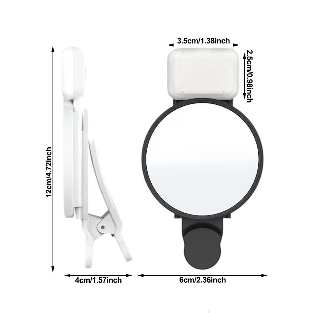 Universal Phone Camera Ring Mirror with Light Rear Camera Selfie Reflector Clip-on Makeup Light with Storage Pouch HD Reflection