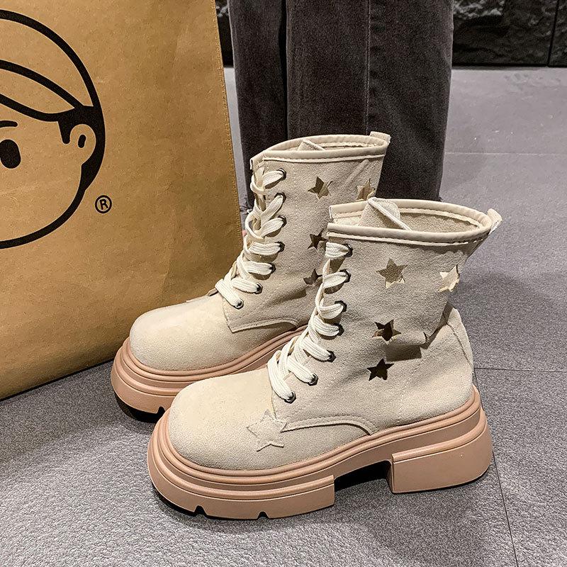 Retro Heightening Thin Thick-soled Martin Boots Women's 2025 New Spring and Autumn Versatile Hollow Western Cowboy Short Boots