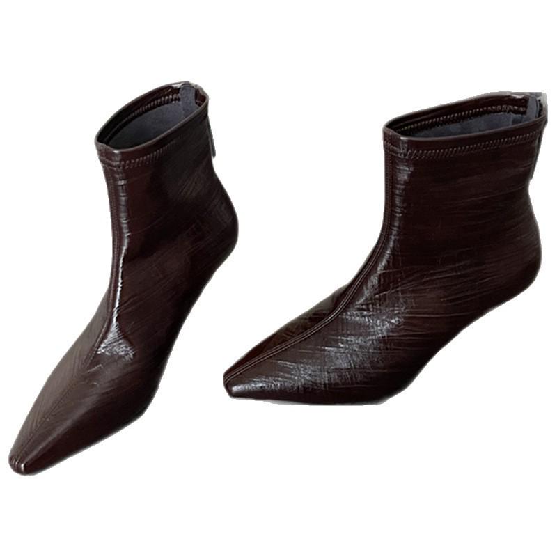 Herbst 2025 Spitz zulaufende Stiletto-Stiefeletten: Weiches Leder, Koreanischer Stil, Reißverschluss hinten, Modisches Chelsea-Design.
