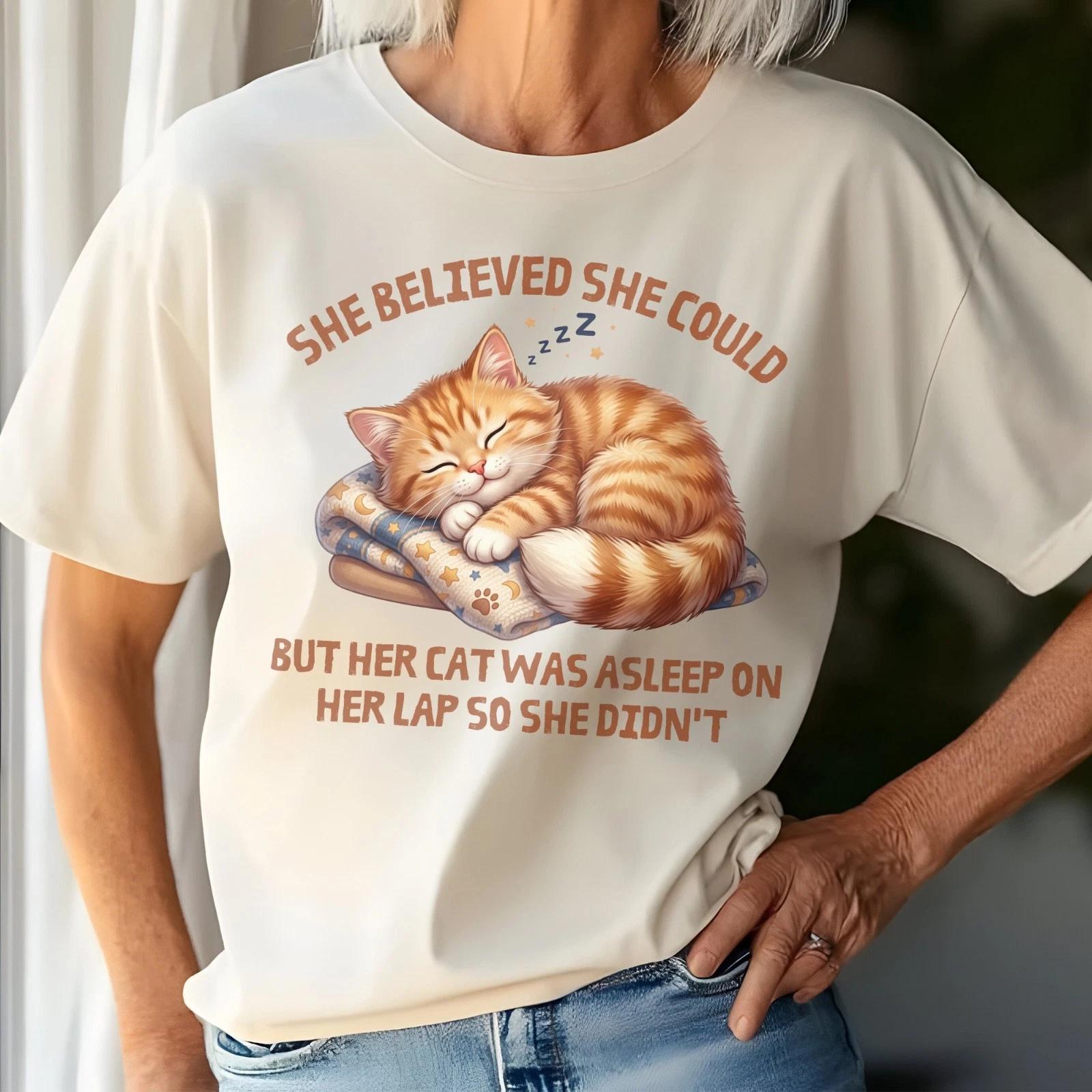 Funny Cat Mom Tee, Crazy Cat Lady T-Shirt, Orange Tabby Fans, Kitty Sleeping S
