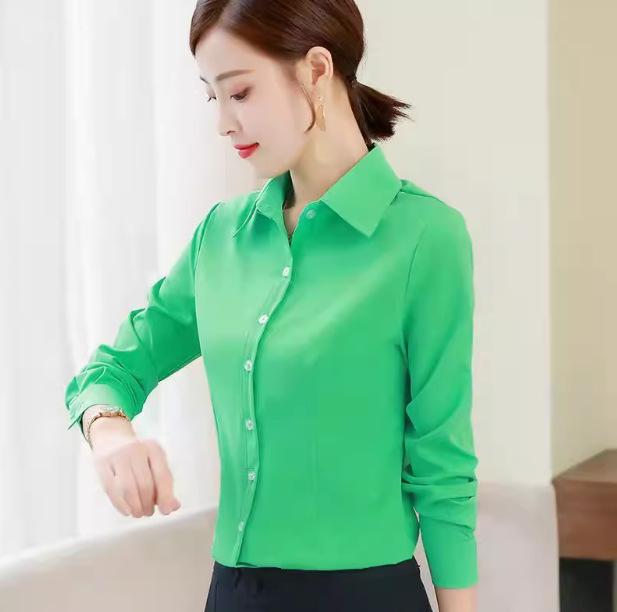 Women's Elegant Autumn White Long Sleeve Shirt - Professional Korean Style, Plus Size, Anti-Exposure