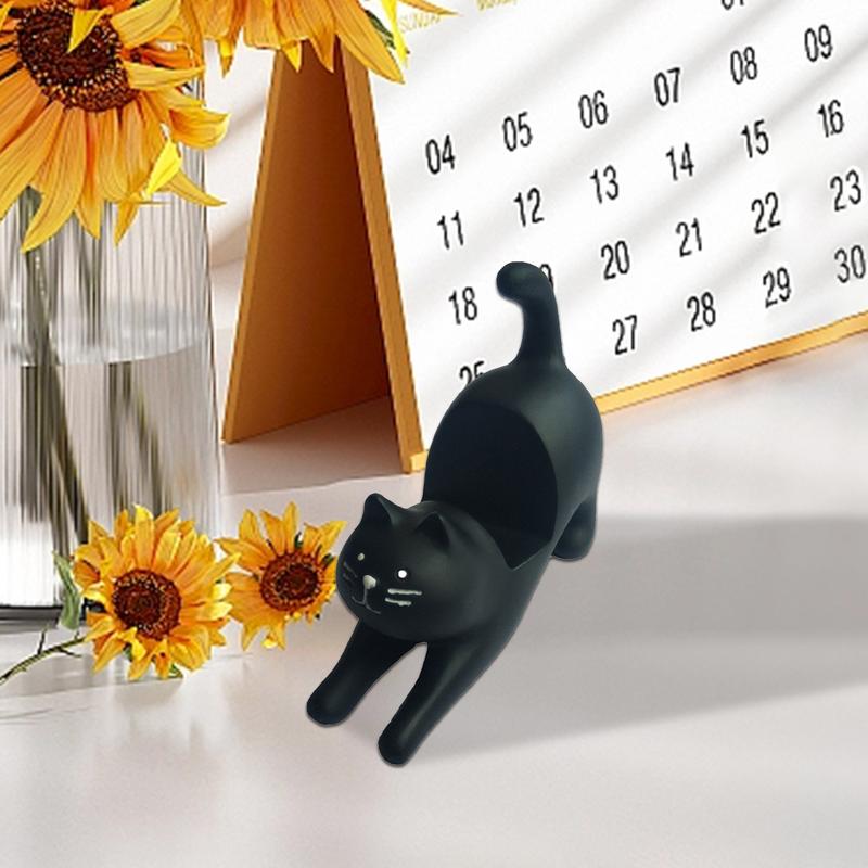 Cartoon Stretching Cat Desktop Stand Black Cat Ornaments Cute Animal Resin Figurine Lazy Phone Stand Resin Crafts Decoration