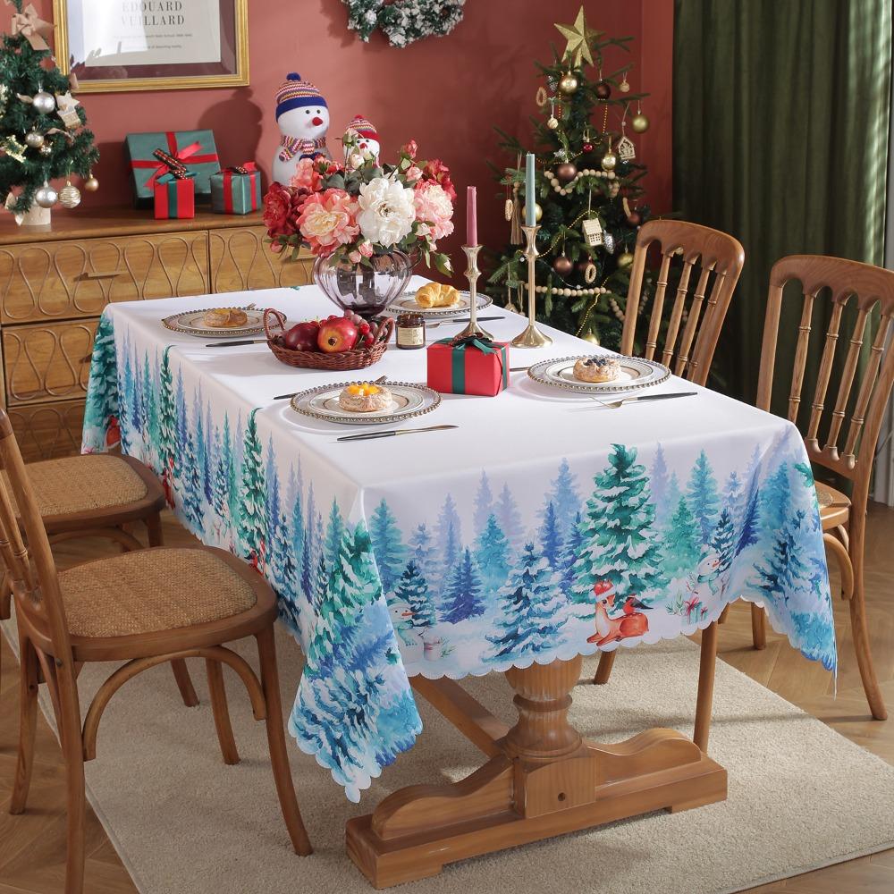 Festive Christmas Tablecloth Waterproof Oil Resistant Digital Print Dining Table Cover