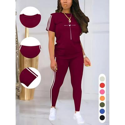Feuchtigkeitsableitendes Damen-Kurzarm-T-Shirt Hohe Taille Ganzkörper-Leggings Fitness Zweiteiler