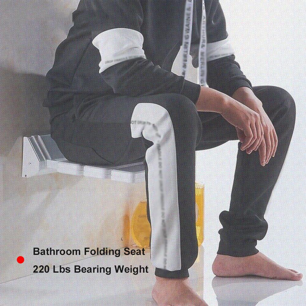 Wall Mounted Foldable Bath Stool 220 Lbs Bearing Weight Non Slip Folding Shower Seat Entryway Stool Bench for Elderly Pregnant Women and Patients