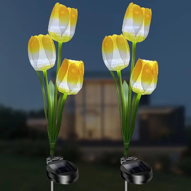 

1 шт. Садовые фонари на солнечной батарее в виде трехголовых тюльпанов, Наружное водонепроницаемое украшение, Газонные фонари, Ландшафтное освещение для сада, двора, дорожки 1PC жёлтый