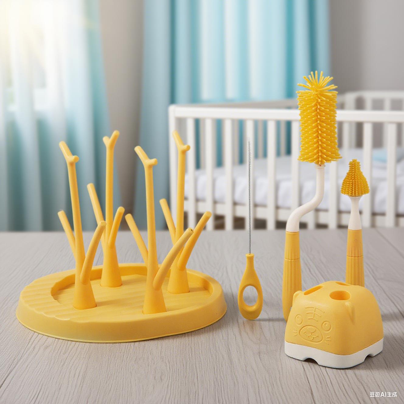 

Baby Bottle Brush 3-Piece Cleaning Set (Silicone Bottle Brush + Straw Brush + Nipple Brush) with Bottle Drying Rack Stand помаранчевий