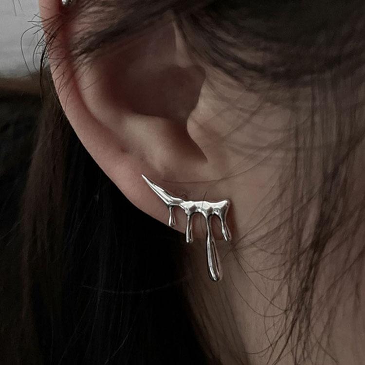 

S925 Silver Teardrop Liquid Earrings, Unisex Retro Designer