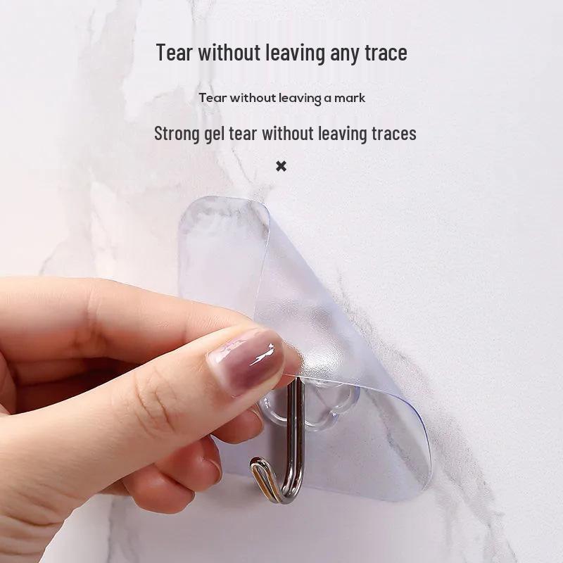 Transparent No-Drill Wall Hooks - Strong Adhesive, Seamless, Load-Bearing for Bathroom and Kitchen