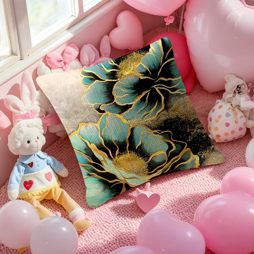 Oil Painting Floral Elegant Pillow Case Antidustmite Pillowcase Invisible Zipper Silky Short Plush Sofa Cushion Cover