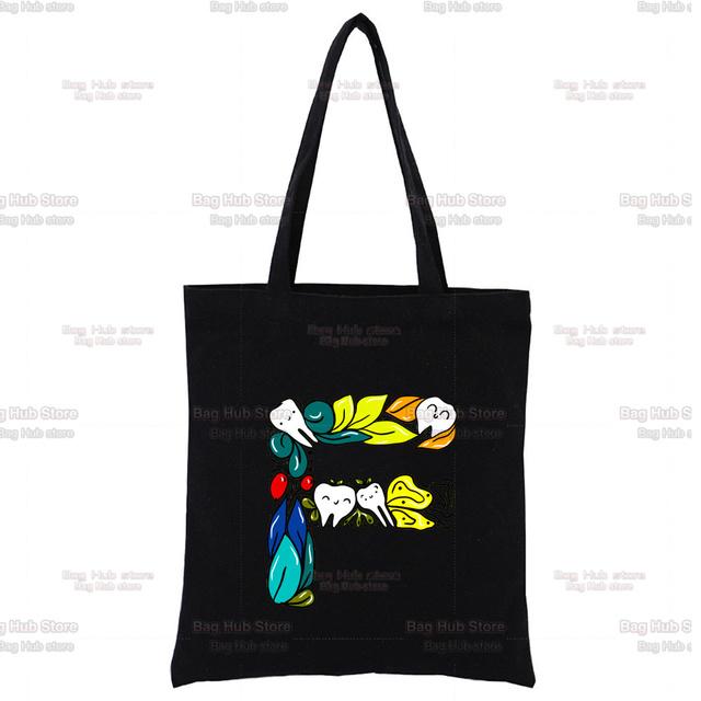 TOOTH 26 Letter Alphabet Printing Canvas Bag Shopper Bag Harajuku Style Women Bags Shoulder Bag Handbag