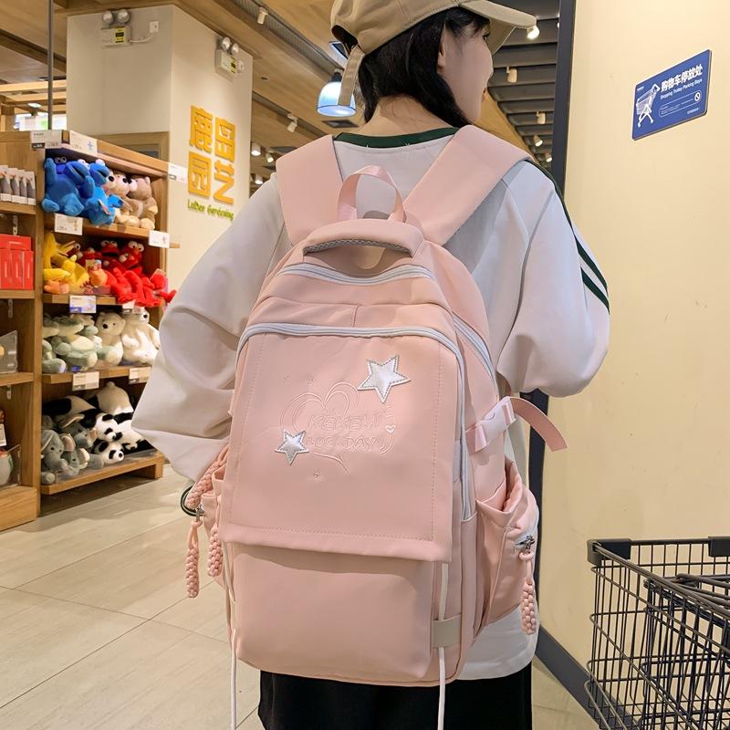 High Value New Junior High School Schoolbag Girls Solid Color Fresh Leisure Travel Backpack Large Capacity Backpack