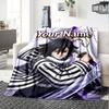 1pc Iguro Obanai Blanket with Custom Name, Gift, for Men and Women, Soft Blanket, Good for Sofa Bed Couch Travel, Lightweight Flannel Blanket