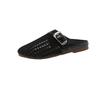 Woven Hollow Half Slippers 2025 Summer Bag Head Lazy Drag Belt Buckle Thick Heel Roman Cool Slippers Femininity