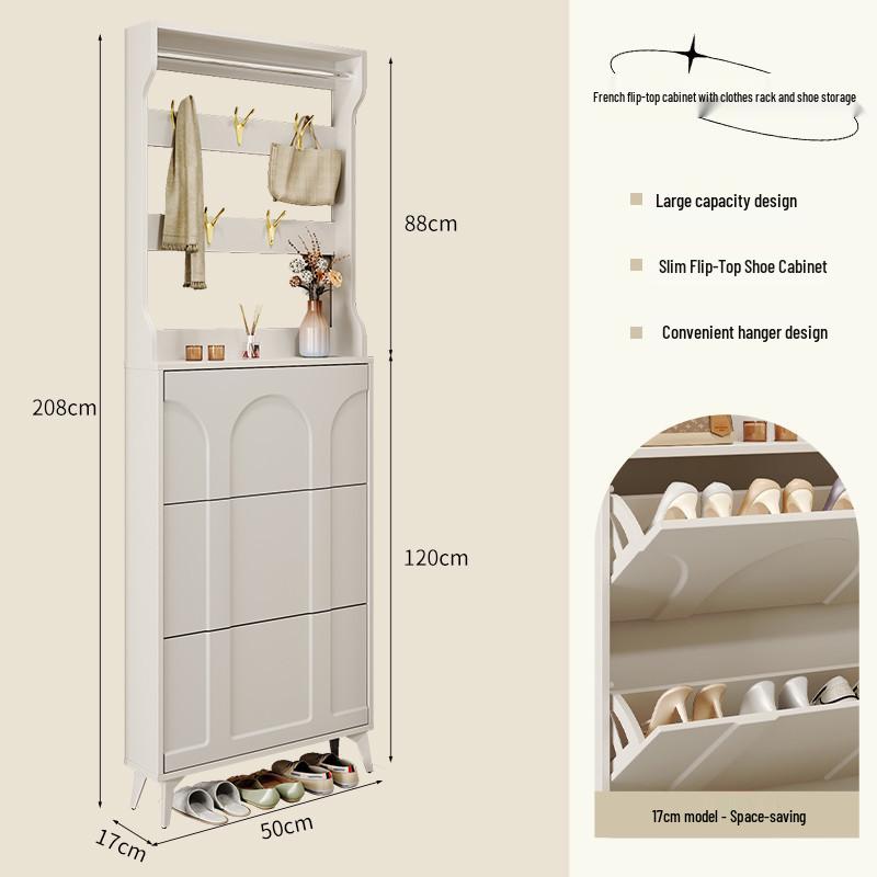 Ultra-Thin Flip-Top Shoe Cabinet & Coat Rack for Entryway Hallway Storage
