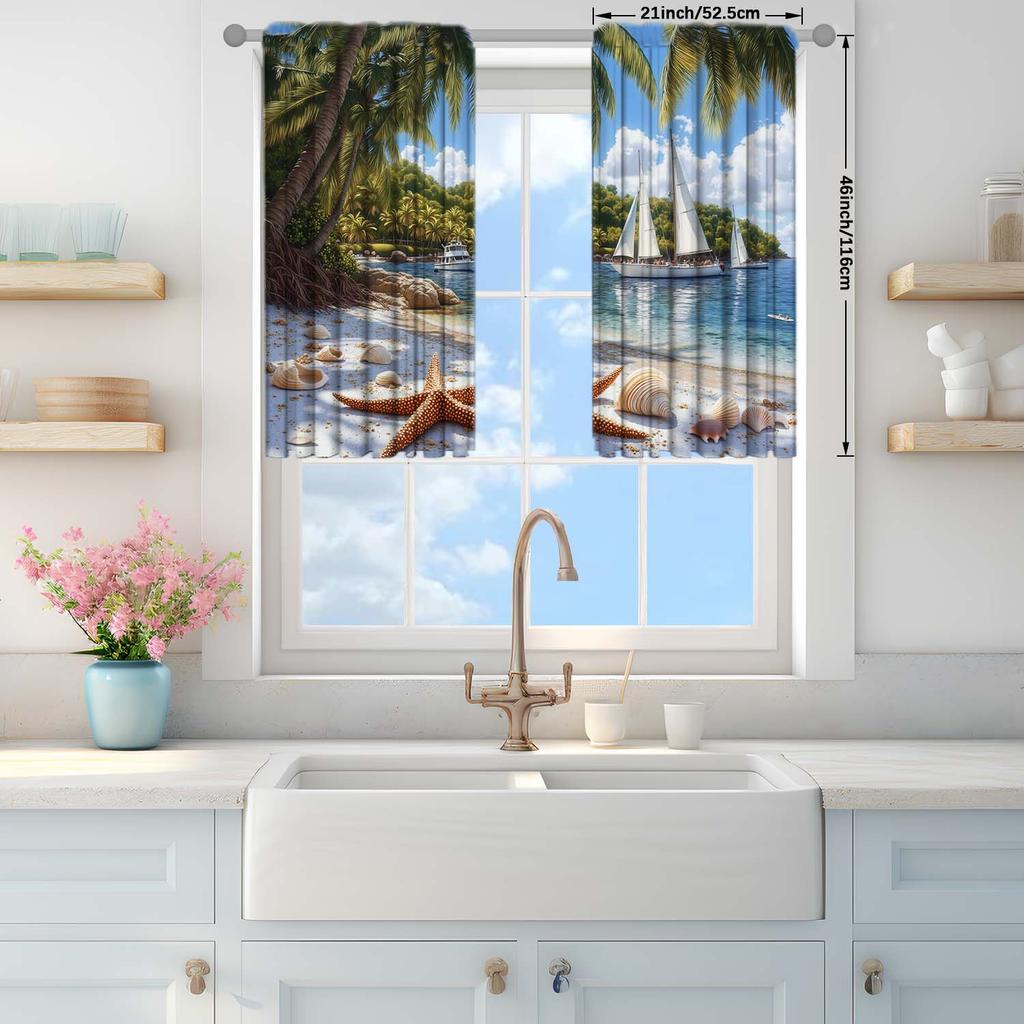 2er-Set Meeresstrand-Motiv Vorhänge   Einzigartige Bedruckte Vorhänge   Geeignet zum Verschenken an Familie und Freunde