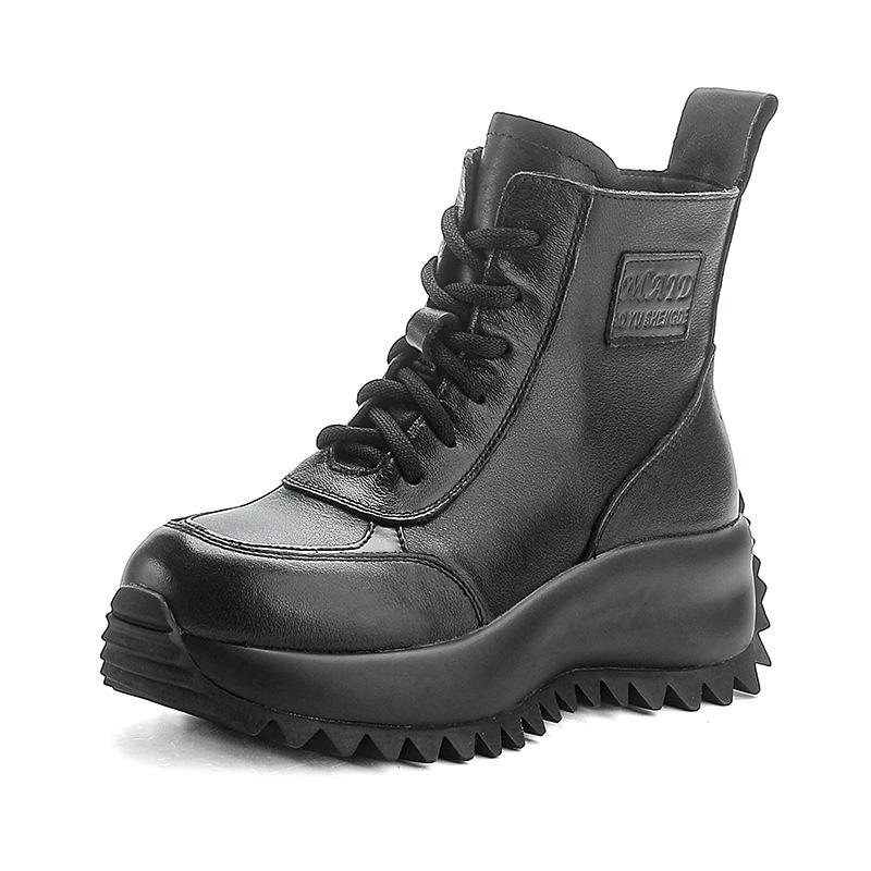 Short Boots Women's 2026 Autumn and Winter New Thick Soled Motorcycle Boots with Cowhide and Sponge Cake Sole