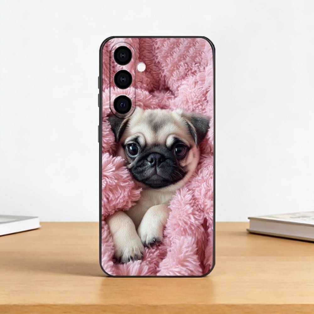 C-Cute Pug Dog Phone Case For Samsung Galaxy A73,A72,A71,A70,A53,A52,A51,Others Soft Black Cover