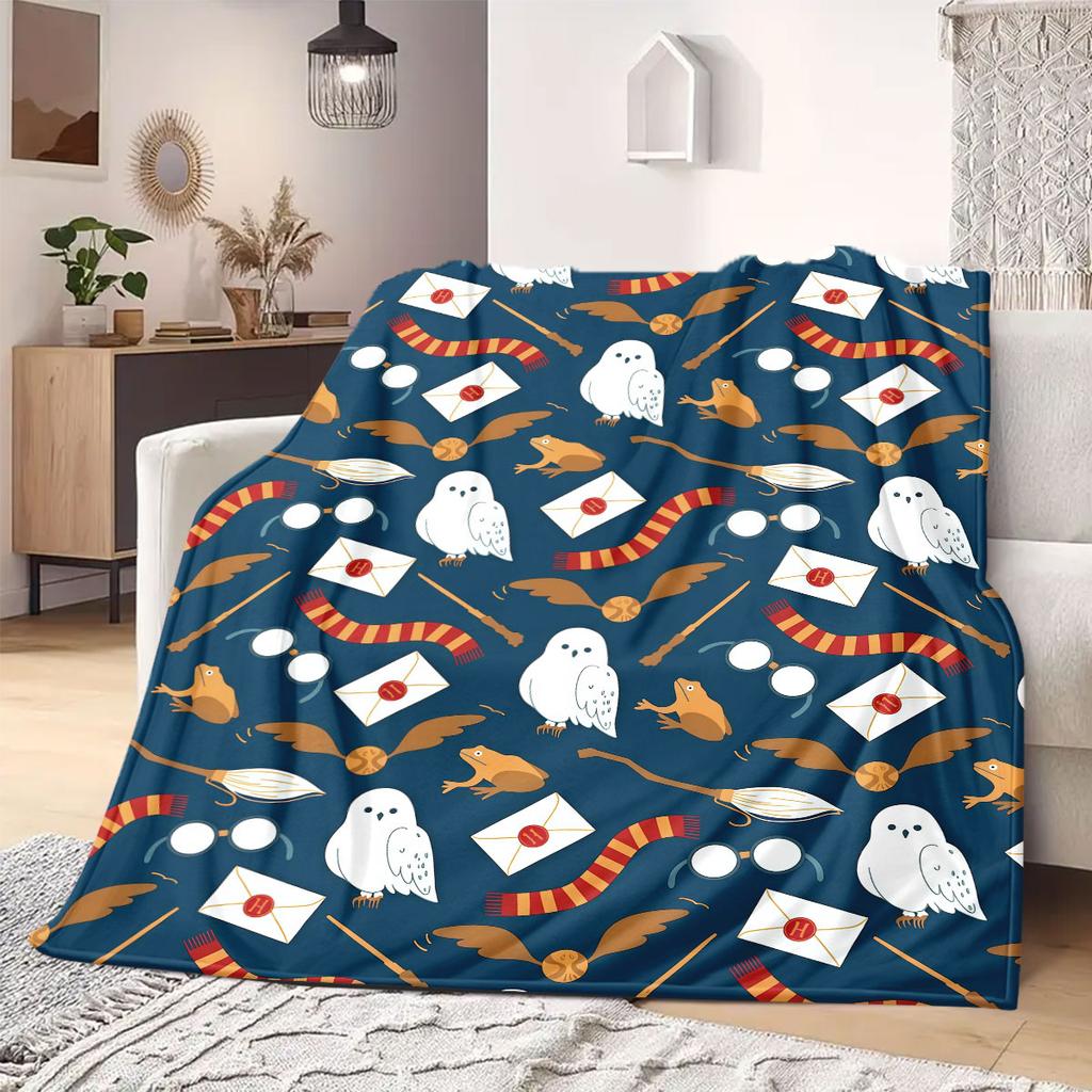 HarryPotter Cartoon Print Flannel Blanket for Bedrooms Sofas Beds Chairs Picnics Travel Home Decor Design