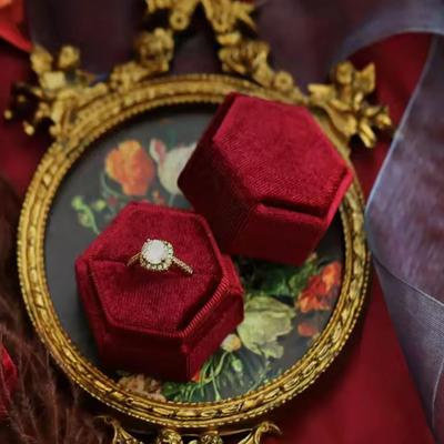 1pc-Vintage Hexagonal Jewelry Double Ring Box Empty Box Engagement Wedding Ceremony Valentine's Day Gift Organizer