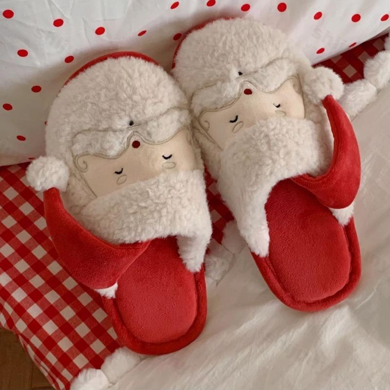 Modne bawełniane kapcie dla par Jesień Zima Śliczny Święty Mikołaj Codzienne Ciepłe Pluszowe Buty Lekkie Wygodne Miękka Podeszwa Męskie Buty Domowe