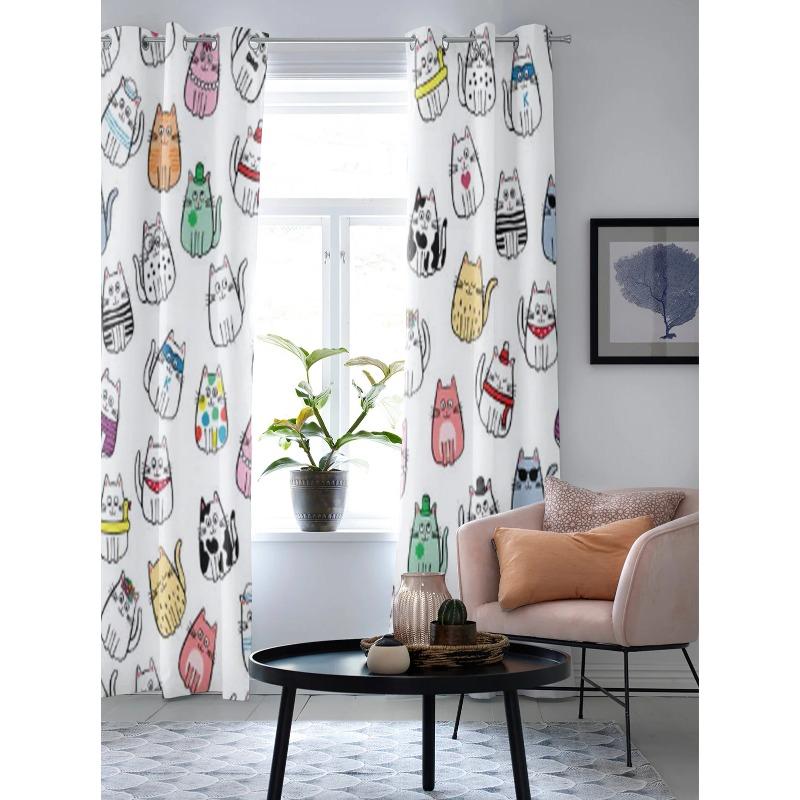 Cartoon Cute Cat Luxury Window Curtain for Living Room Bedroom Home Decor Kitchen for Window Drapes