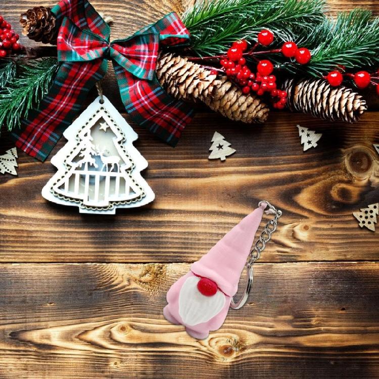 Christmas Keychain PLA Dwarf Ornament Gnome Figurine Pendant Keyring Accessory Festival Key Holder Decoration