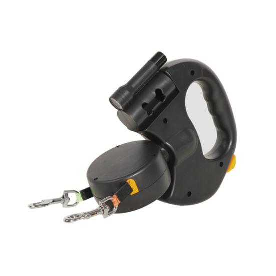 Dual Retractable Dog Leash Double Headed Extendable Pet Leash with Light And Poop Bag Dispenser for 2 Small Medium Dogs