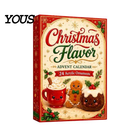 Gift Box for Children 2026 Christmas Characters Advent Calendar, 24-Day Countdown Food Theme Ornament Set, Holiday Fun Accessories 2D Acrylic Hanging