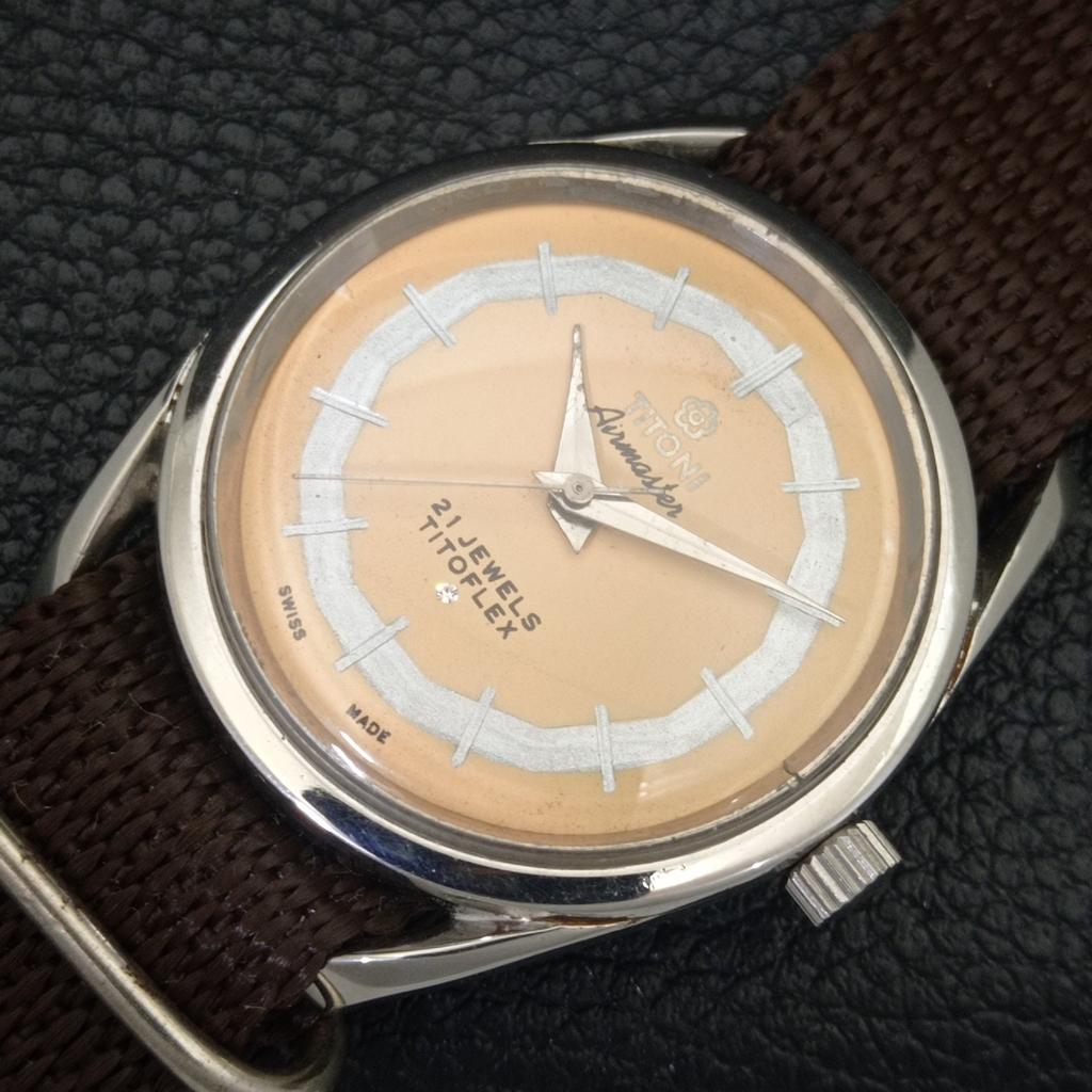 Schweizer Vintage-Herrenuhr Titoni Airmaster Titoflex mit Handaufzug, beige, a703233-1