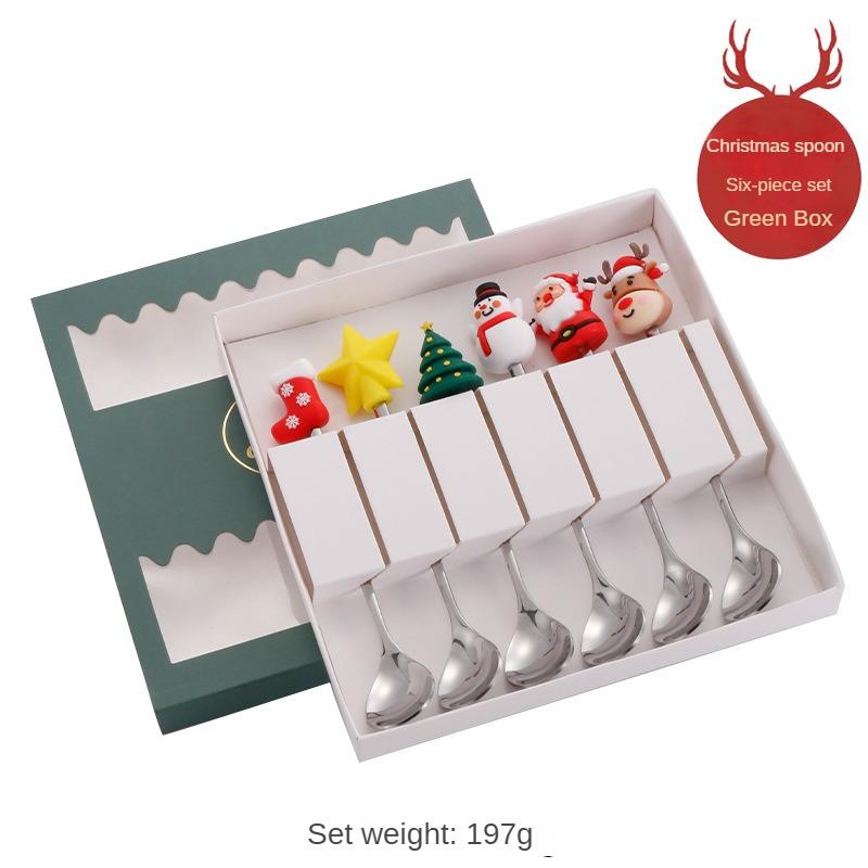 Christmas Cutlery Gift Set Stainless Steel Spoon Home Gift Spoon Set Gift Box Santa Claus Reindeer Coffee Spoon Dessert Spoon