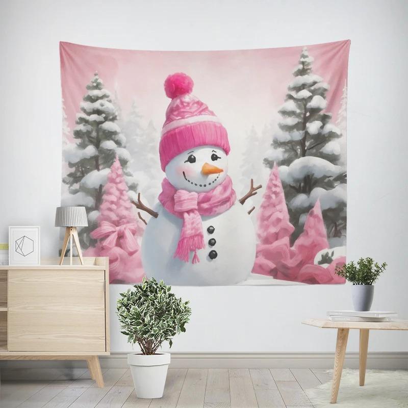 Christmas New Year Pink Snowman Pattern Living Room Bedroom Decorative Tapestry