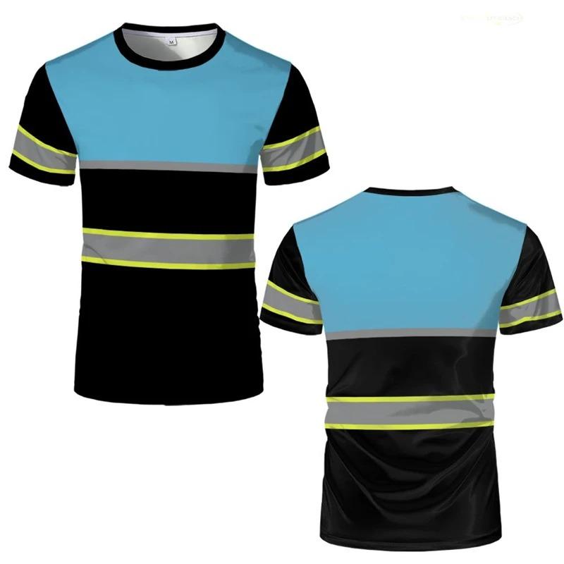 T-shirt da lavoro a righe semplice, estiva, casual, a maniche corte, con stampa 3D, girocollo, top