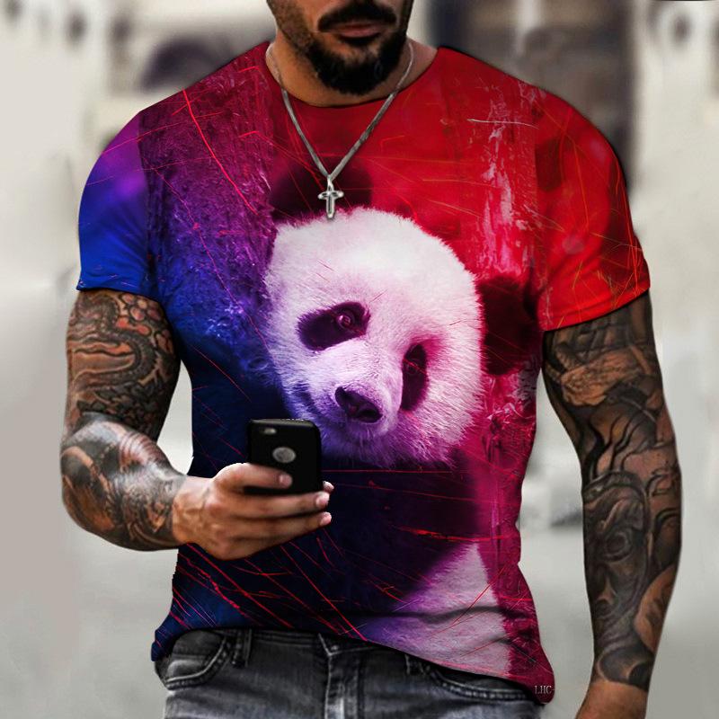 Summer Round Neck 3D Panda Print Top Fashionable Casual Short Sleeved Men's T-shirts