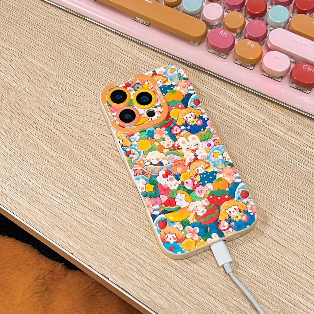Full screen rabbit is suitable for Apple 17 cartoon 16promax silicone 15 soft 14 lanyard 13 female 12 anti-drop mobile phone case
