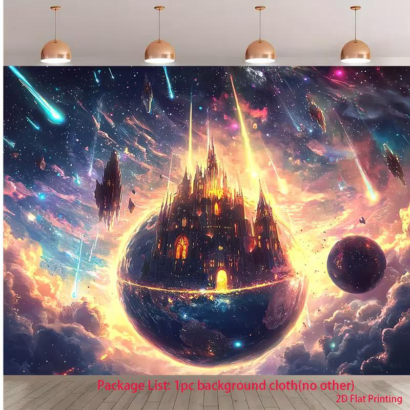 

2D Galaxy Castle Photo Backdrop, Cosmic Starry Sky Background Cloth for Party & Photo Booth 47.2x31.5inch/120*80cm
