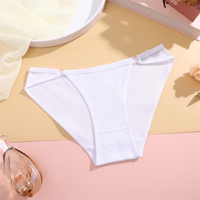 Damen-Höschen, ausgehöhlter Faden, einfarbig, niedrige Taille, kleines Reifendekor, Bikini-Höschen, elastische Baumwollunterhose für den täglichen Gebrauch und zum Schlafen zu Hause