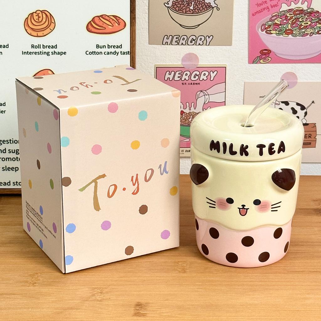 Ceramic Straw Cup Souvenir Gift for Girls Water Cup High Looking Mug Office Cup Home Couple Cup Men