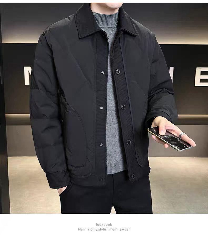 Herren Winter/Herbst Leichte Jacke im Hemdstil mit Daunenfüllung (weiße Entendaune), Neuer lockerer Schnitt, Große Größen Arbeitskleidung.