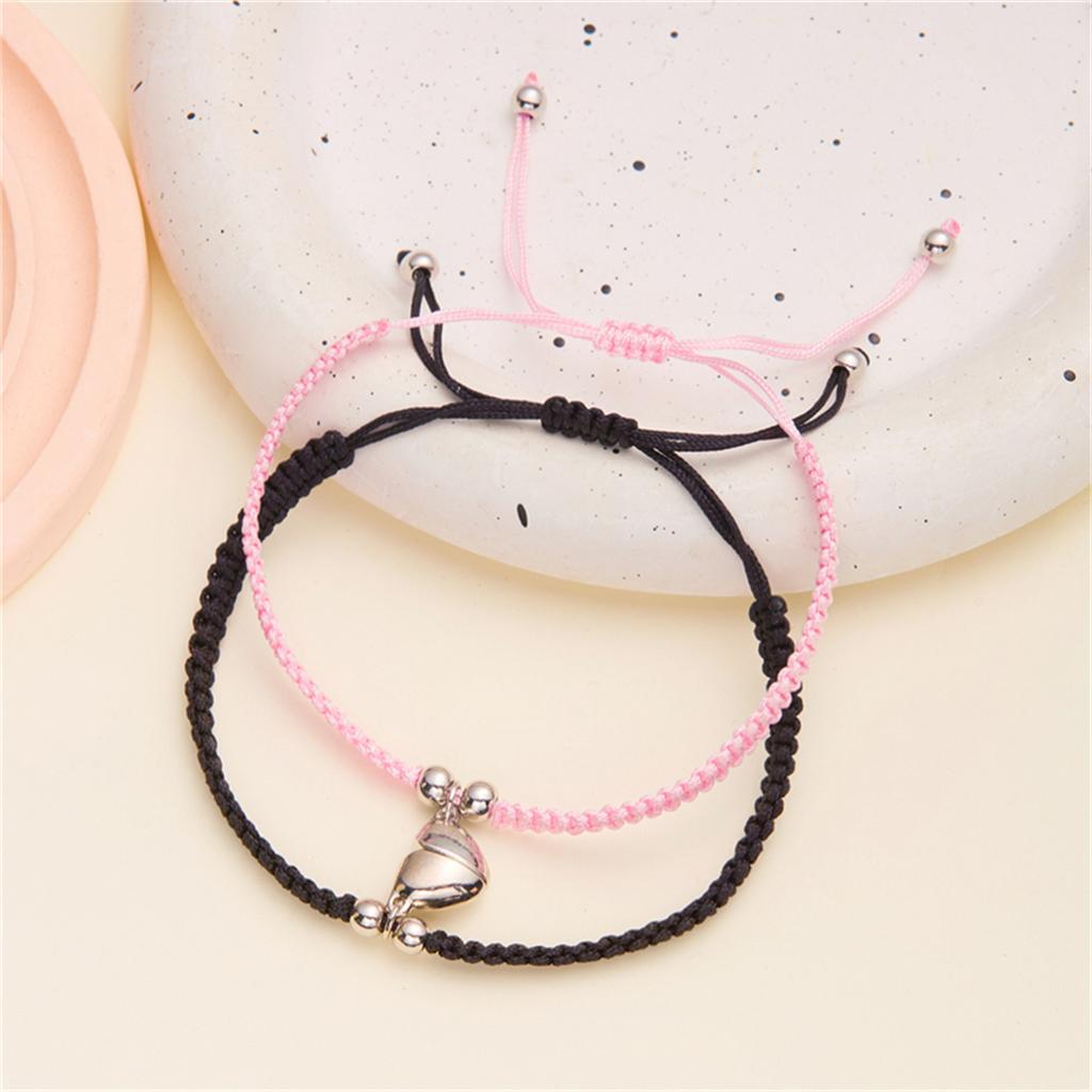 2Pcs/Set Magnetic Heart Attract Couples Love Bracelets For Women Men Handmade Braided Rope Adjustable Wristband Bracelet Jewelry