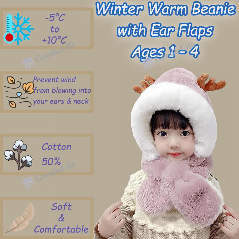 Baby Winter Hat Knitted Beanie with Ear Flaps Warm Windproof Stocking Cap for Newborn Infant Boys & Girls Korean Style Cute Kids Cap
