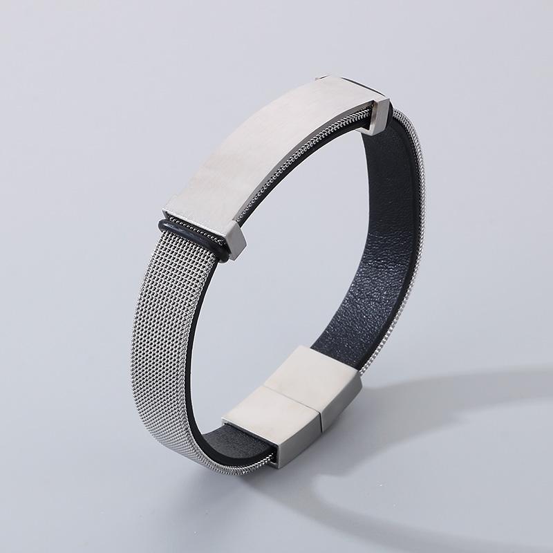 

Kalen Stainless Steel Mesh Bracelet for Men Hip Hop Zirconia Leather Bracelet Golden Trend Jewelry Personalized Accessories Gift 20.5cm