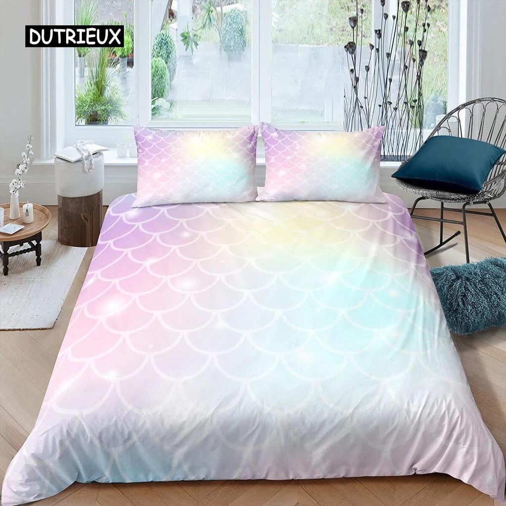 Fish Scales Duvet Cover Set Bedding Set Colorful Mermaid Scale Quilt Cover Pillowcase Queen Size Girls 2/3pcs Comforter Cover Three-piece Set