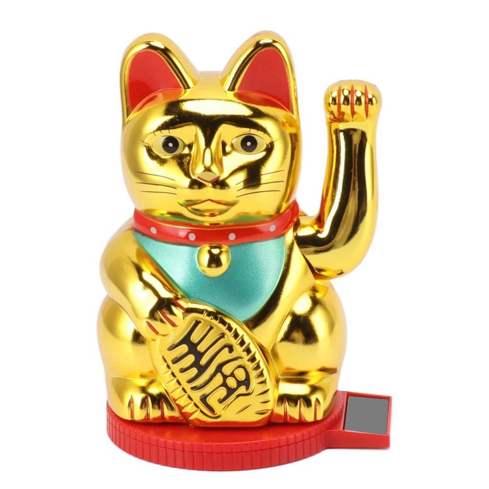 Plastic Rotatable Base Fortune Cat White & Gold & Black Car Dashboard Cat Ornament Home Decoration